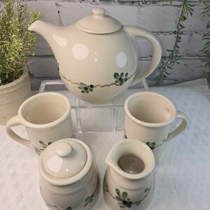 VINTAGE EMERSON CREEK POTTERY STONEWARE TEA SET HAND-PAINTED BLUEBERRY DESIGN